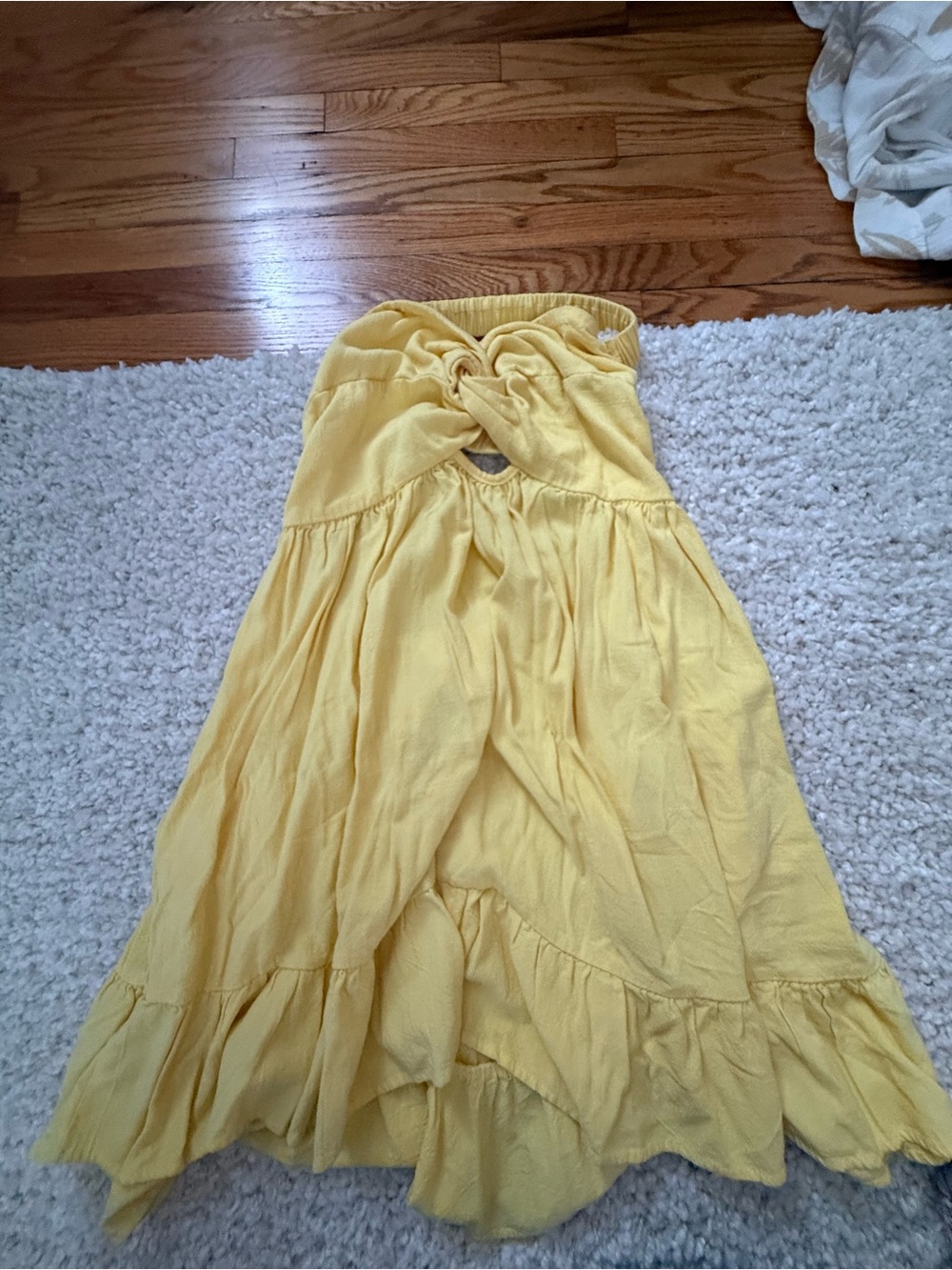 Strapless Yellow Tie-Front dress